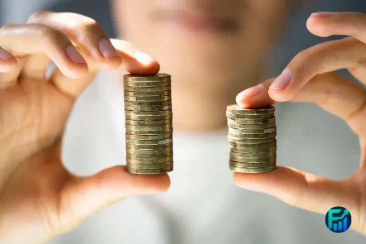 Person holding two unequal stacks of coins illustrating the minimum wage Canada.